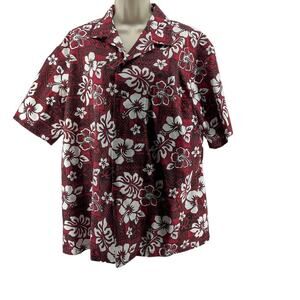 Vintage Hawaiian Shirt Red Black White Hibiscus Made In USA Xlarge